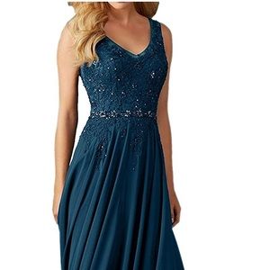 Beaded Teal V neck bridesmaid dress/gown